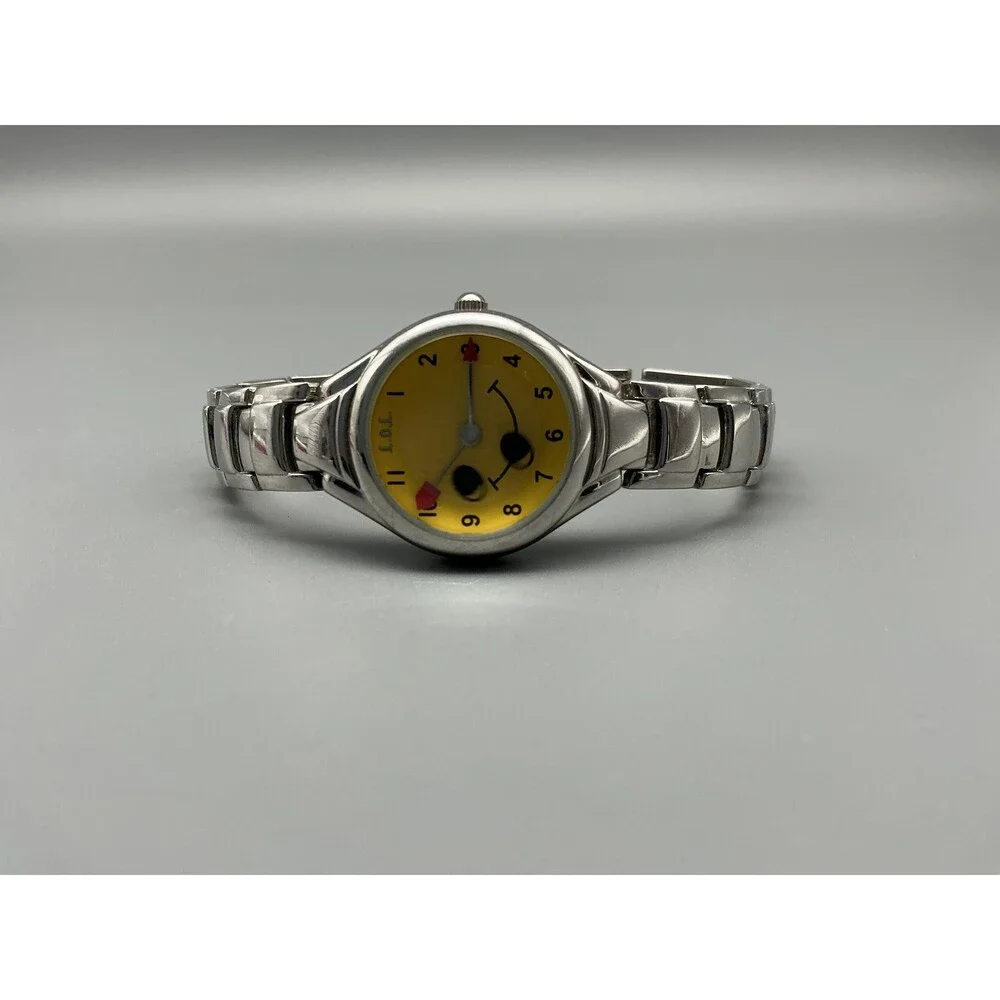 Vintage L.O.L Lots Of Love Womens Watch 25mm Yellow Smiley Dial New Battery 7.5